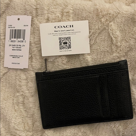 Coach Black Leather Zip Card Pouch with tags - Picture 1 of 4